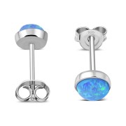 Synthetic Azure Opal Round Sterling Silver Stud Earrings, e440st